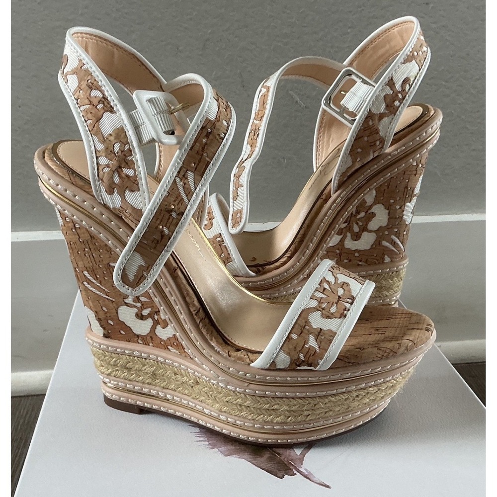 Jessica Simpson Ayala Floral Laser Cork Wedge Sandals Natural White Womens 7.5M - Picture 4 of 9